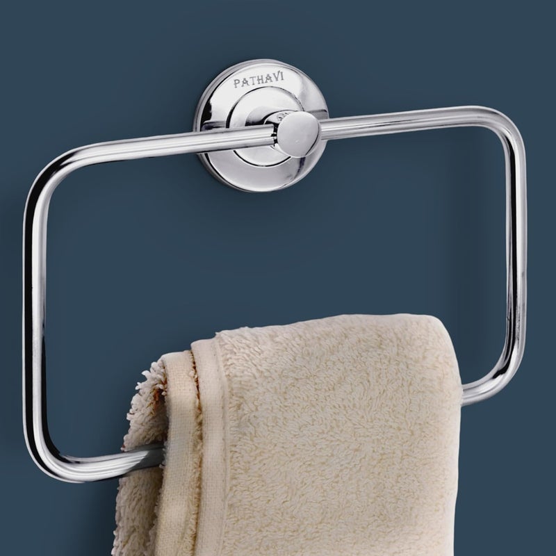 Pathavi Stainless Steel Towel Holder for Bathroom | Wash Basin | Towel Hanger | Napkin Holder for Wash Basin | Towel Ring| Bathroom Accessories (Rectangle, Chrome Finish, Pack of 2) - Image 1