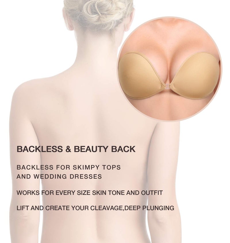 Wingslove Adhesive Bra Reusable Strapless Self Silicone Push-up Invisible Sticky Bras for Backless Dress (Beige,A) - Image 3
