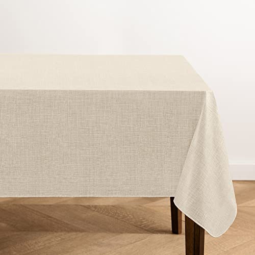 Elrene Home Fashions Monterey Linen Inspired Water and StainResistant Vinyl Tablecloth with Flannel Backing 60 inches X 102 inches Rectangle Ivory - Image 1