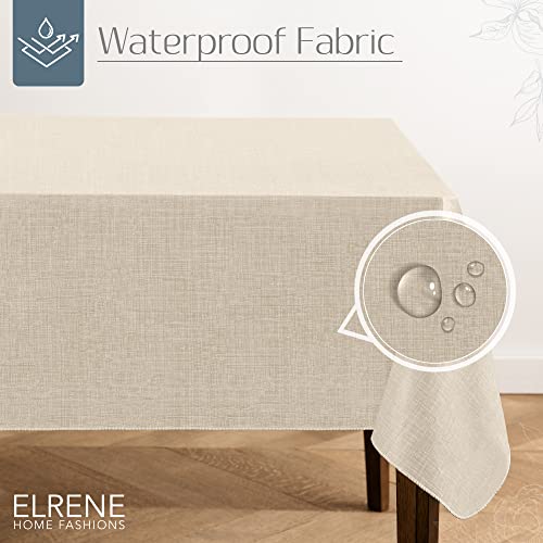 Elrene Home Fashions Monterey Linen Inspired Water and StainResistant Vinyl Tablecloth with Flannel Backing 60 inches X 102 inches Rectangle Ivory - Image 3