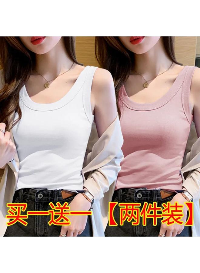 VUELO Single/two-piece Threaded Camisole Women's Spring And Summer New Round Neck Base Shirt All-match Wide Shoulder Belt Top - Image 3