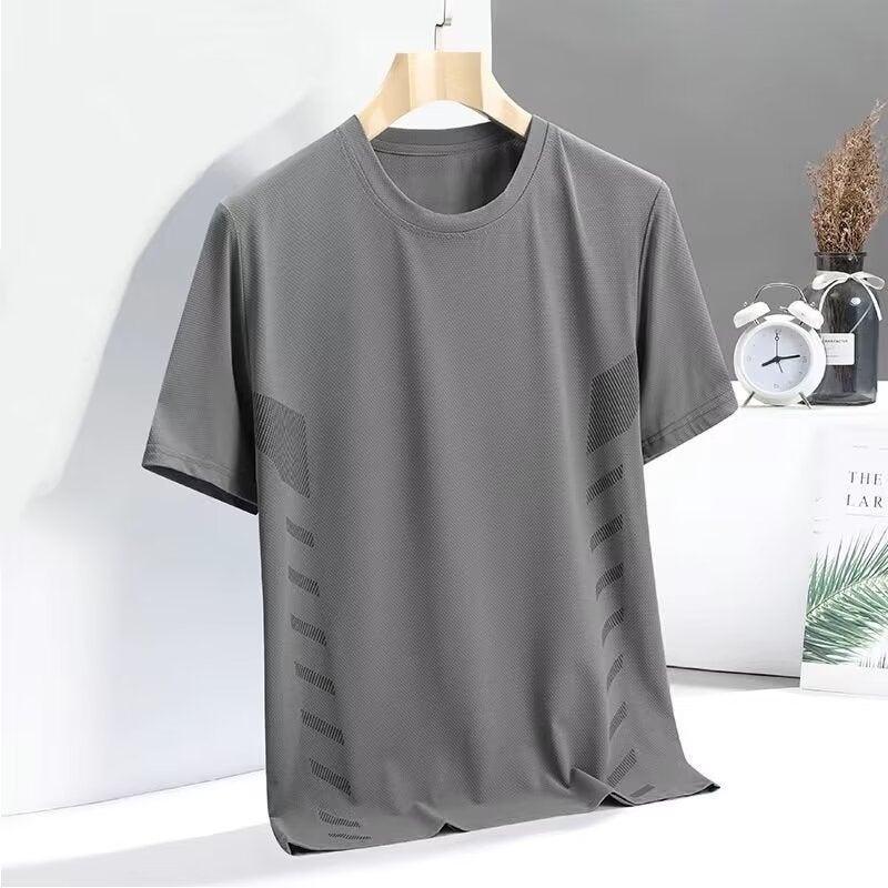 Mori Fan Clothing Ice Silk Mesh Short-Sleeved T-Shirt Men'S Korean-Style Plus Size Summer Thin Round Neck Sports Print Top - Image 1