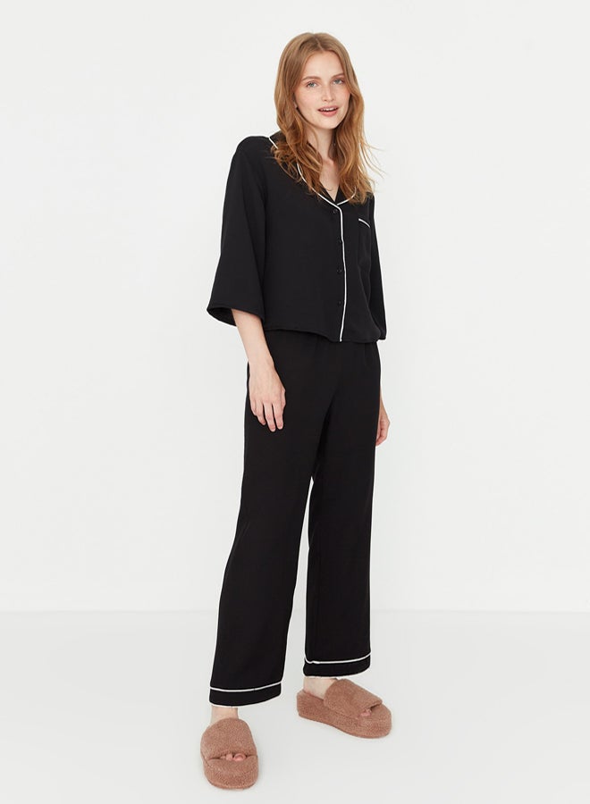 trendyol Black Piping Viscose Woven Pajamas Set - Image 2
