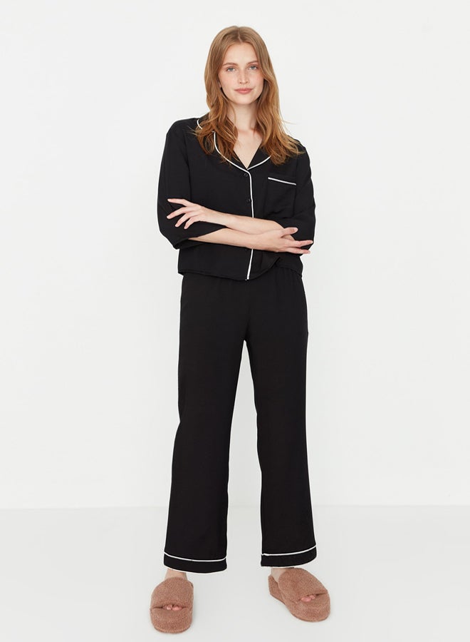 trendyol Black Piping Viscose Woven Pajamas Set - Image 1