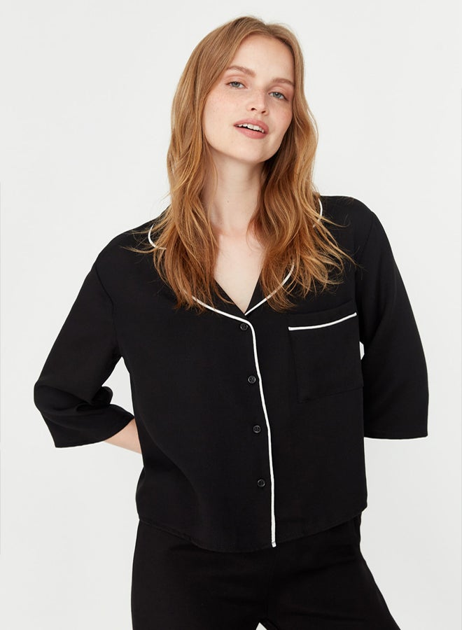 trendyol Black Piping Viscose Woven Pajamas Set - Image 4