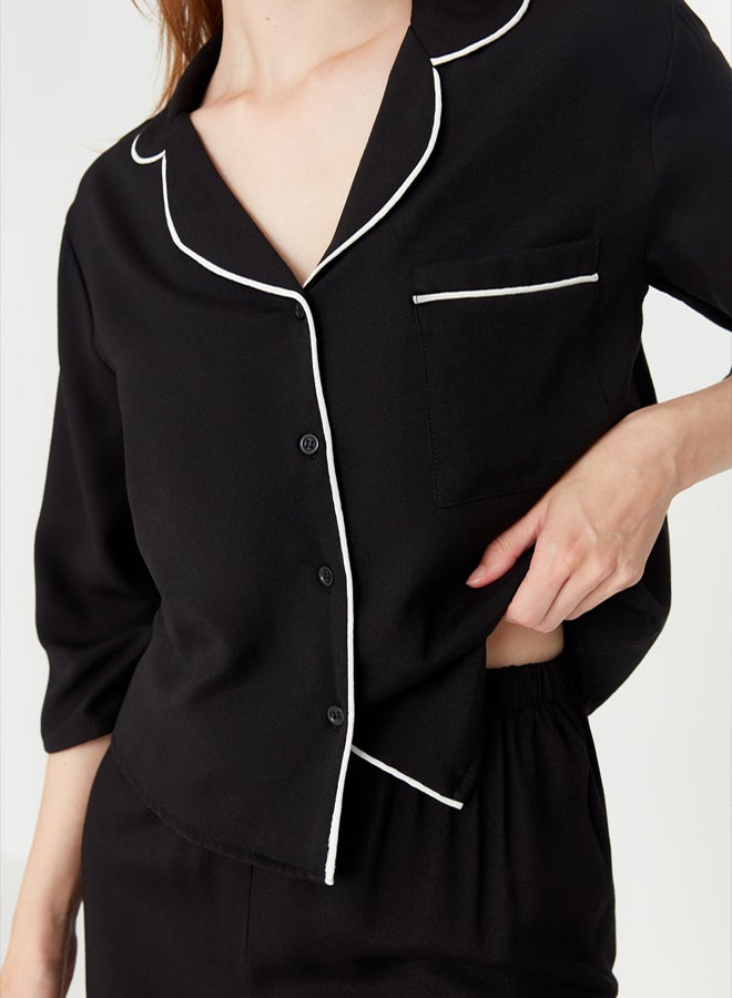 trendyol Black Piping Viscose Woven Pajamas Set - Image 3
