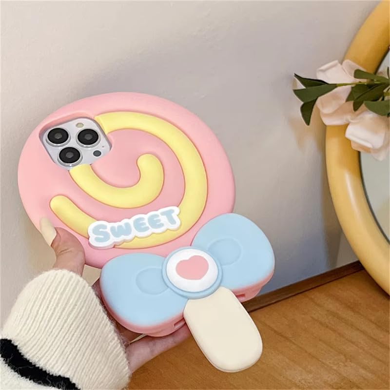 COVERLY for iPhone 15 3D Cute Cartoon Lollipop Case,Full Protective Kawaii Cotton Big Candy Sweetheart Pop Back Case with Super Sweet Pink Soft Silicone Fashion Fun Aesthetic Cover for Apple iPhone 15 - Image 5
