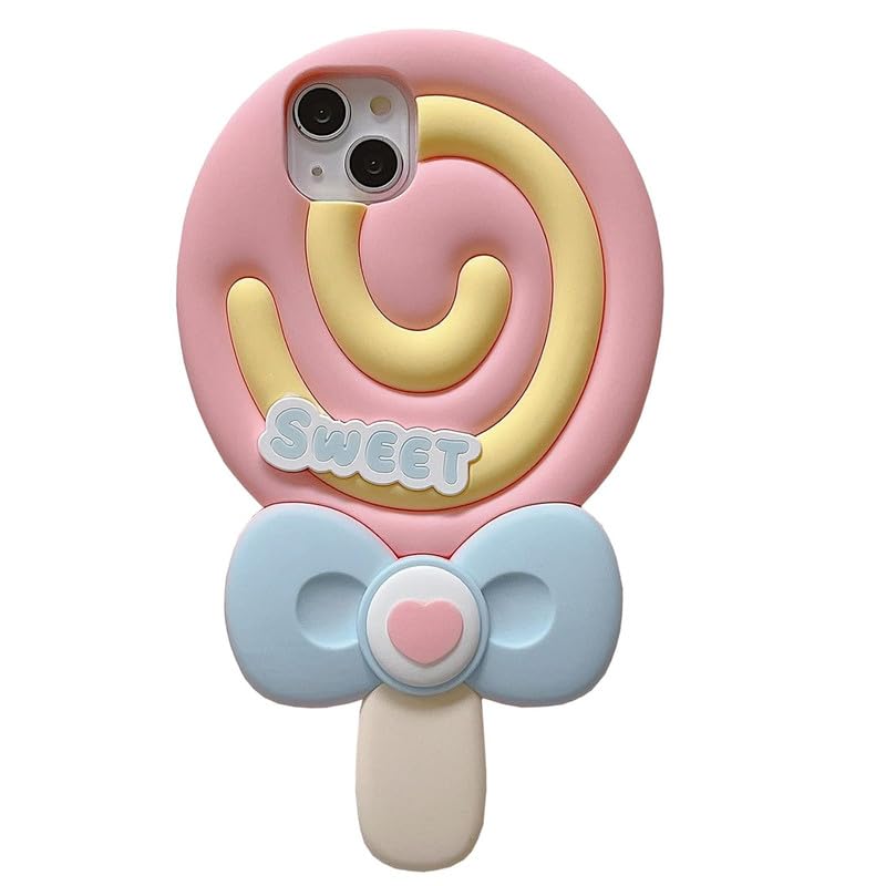 COVERLY for iPhone 15 3D Cute Cartoon Lollipop Case,Full Protective Kawaii Cotton Big Candy Sweetheart Pop Back Case with Super Sweet Pink Soft Silicone Fashion Fun Aesthetic Cover for Apple iPhone 15 - Image 2