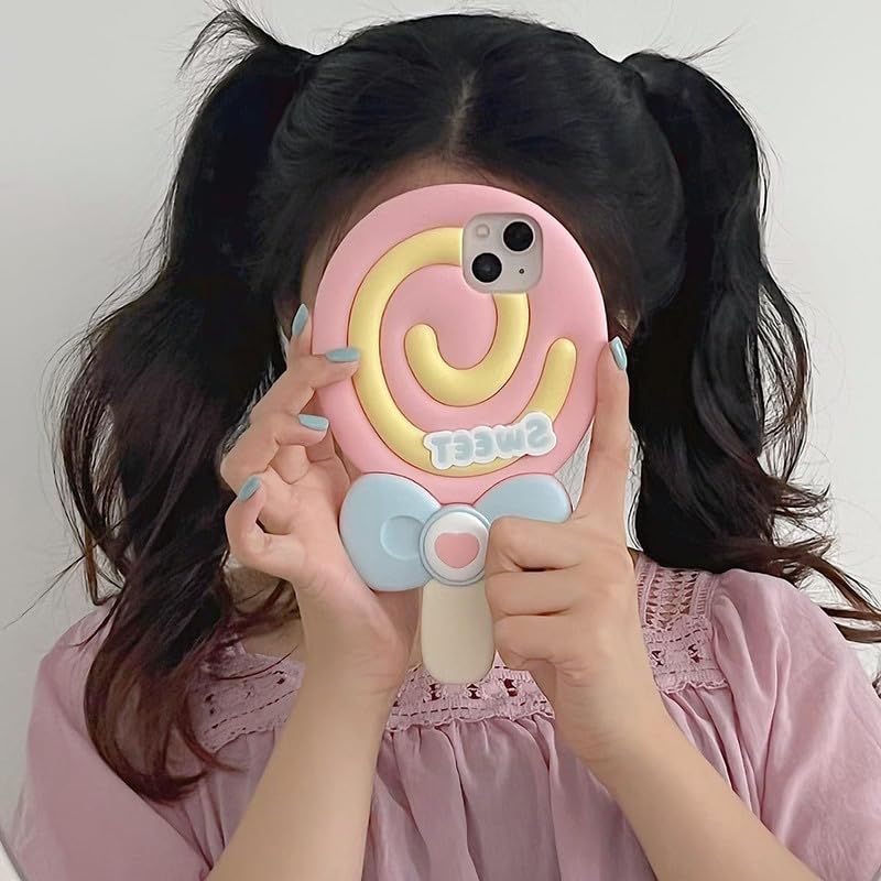 COVERLY for iPhone 15 3D Cute Cartoon Lollipop Case,Full Protective Kawaii Cotton Big Candy Sweetheart Pop Back Case with Super Sweet Pink Soft Silicone Fashion Fun Aesthetic Cover for Apple iPhone 15 - Image 4