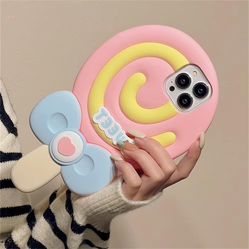 COVERLY for iPhone 15 3D Cute Cartoon Lollipop Case,Full Protective Kawaii Cotton Big Candy Sweetheart Pop Back Case with Super Sweet Pink Soft Silicone Fashion Fun Aesthetic Cover for Apple iPhone 15 - Image 1