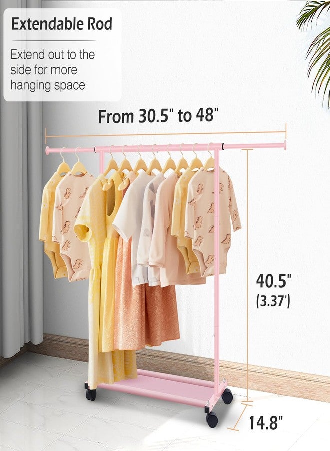 MISSLO Heavy Duty Kids Clothing Rack Short Dress Up Storage with Bottom Shelves and Wheels Kids Dress Up Rack for Baby, Toddler, Children, Little Girl, Pink - Image 4