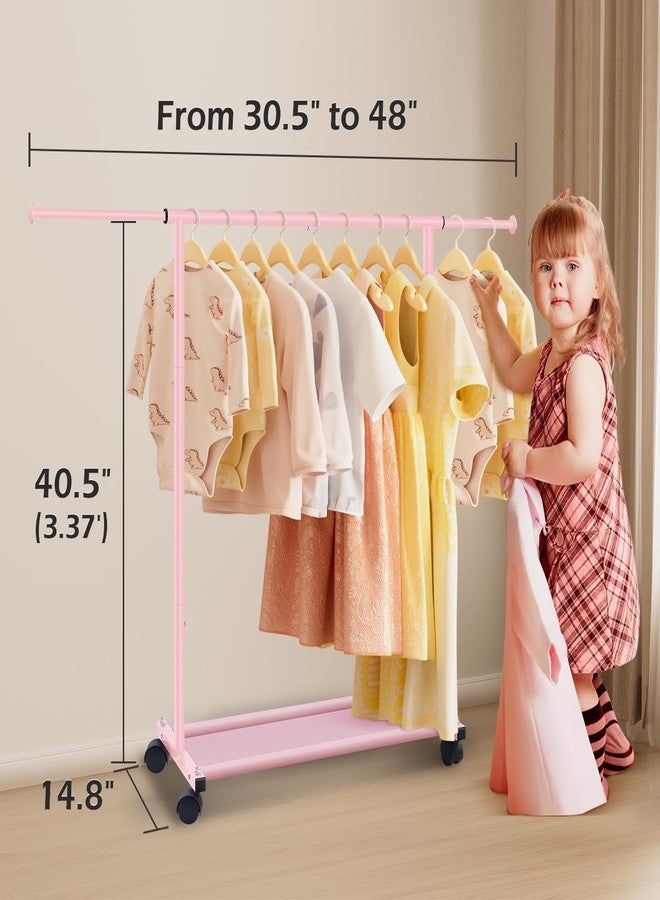 MISSLO Heavy Duty Kids Clothing Rack Short Dress Up Storage with Bottom Shelves and Wheels Kids Dress Up Rack for Baby, Toddler, Children, Little Girl, Pink - Image 2
