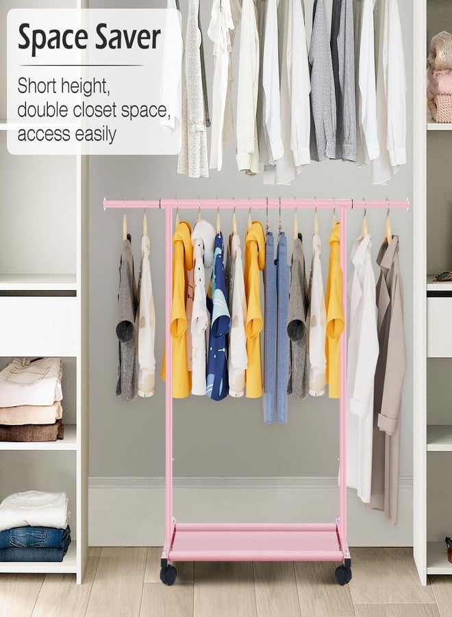 MISSLO Heavy Duty Kids Clothing Rack Short Dress Up Storage with Bottom Shelves and Wheels Kids Dress Up Rack for Baby, Toddler, Children, Little Girl, Pink - Image 3