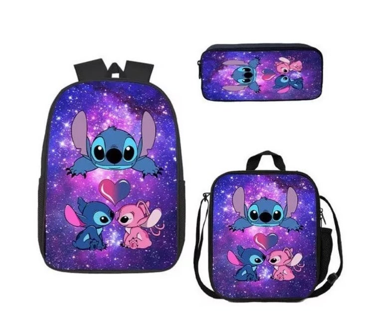 Amazon New Cartoon stitch stitch Three-Piece Set Schoolbag Backpack Backpack for Primary and Secondary School Students 9 styles 