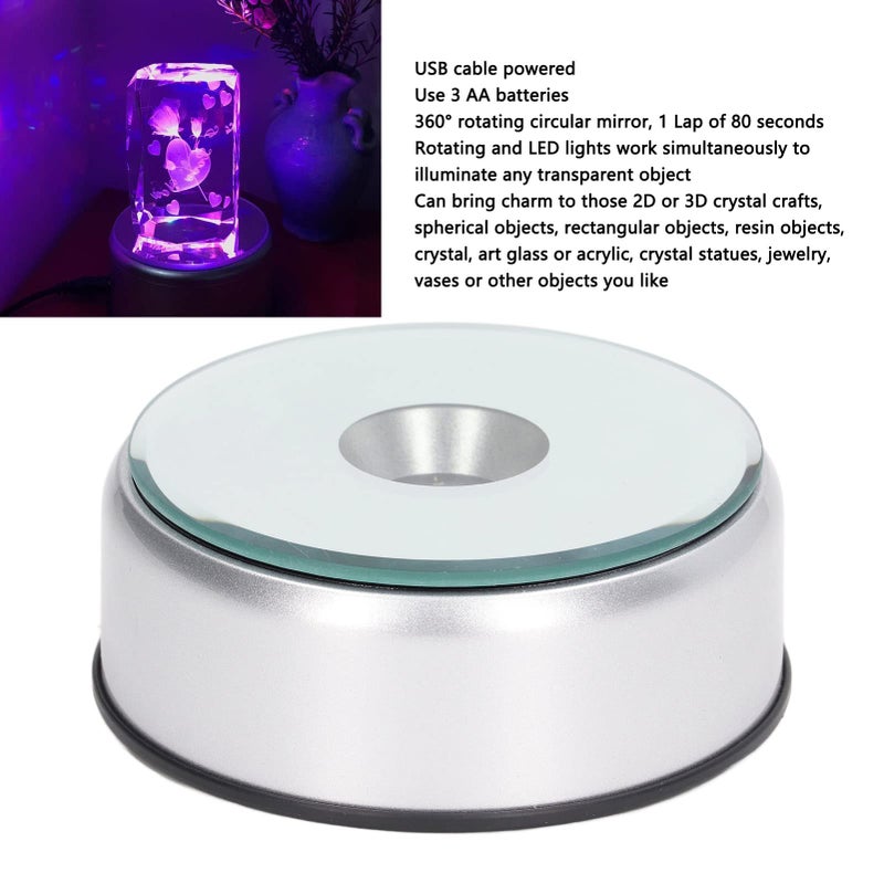 360 Degree Rotating LED Display Stand With Colorful Lights For 3D Crystal Art 10cm Base - Image 5