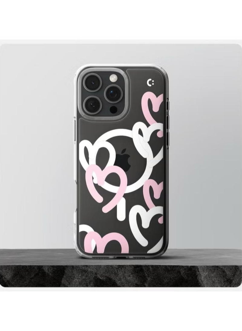 Spigen Ultra Hybrid MagFit for iPhone 16 Pro Case Cover with MagSafe (2024) Hearts White Pink - Image 3