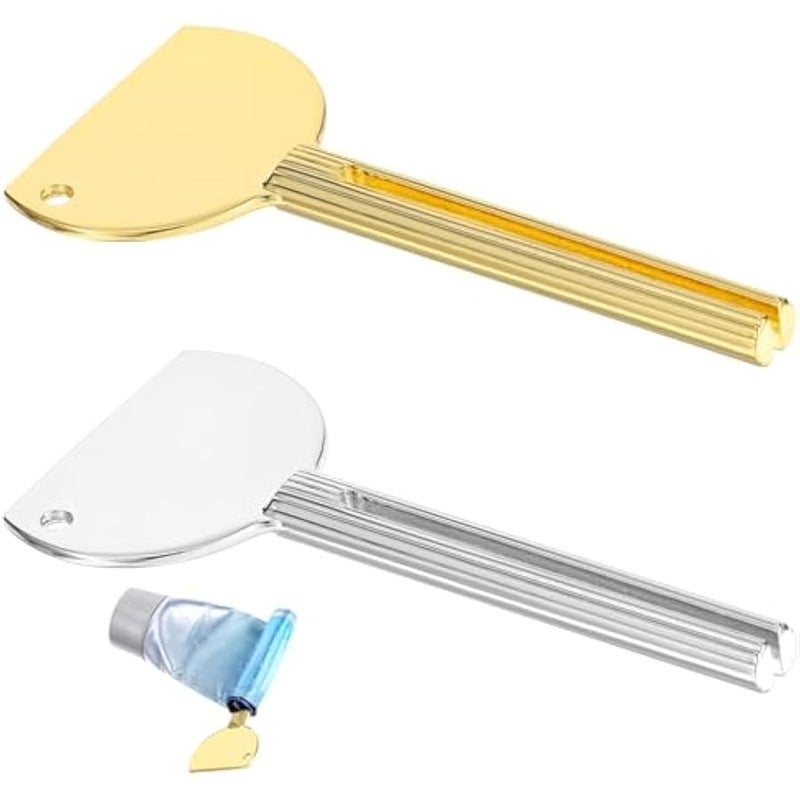 2 Pcs Stainless Steel Toothpaste Tube Squeezer Metal Tube Squeezer Key Metal Roller Dispenser Key for Toothpaste Cream Cosmetic Paint Tubes (Silver,Gold) - Image 1