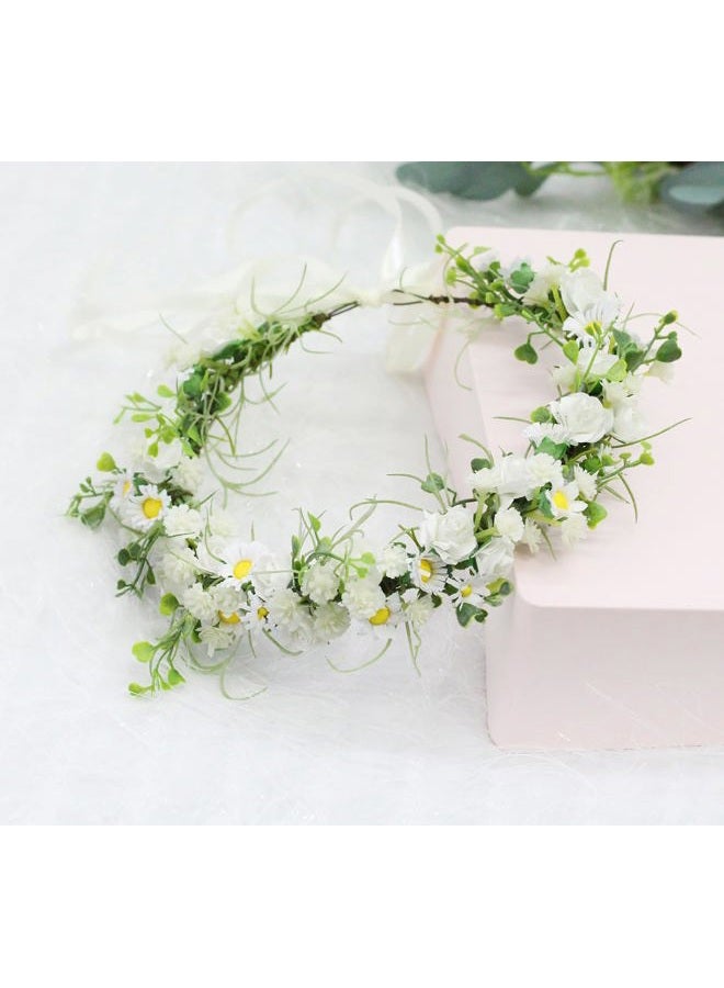 LLinfflr Women Floral Crown Rose Floral Headband Hair Wreath Flower Headpiece Halo Boho Party Prom Wedding Photos White - Image 3