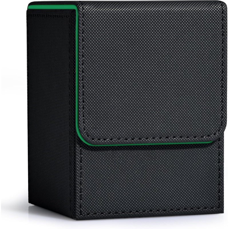 ZLCA Card Deck Box for MTG, Yugioh Deck Case Holds 100+ Single Sleeved Cards, PU Leather Magnetic Storage Box Fits for CCG TCG Sport Card (Black& Dark Green) - Image 1