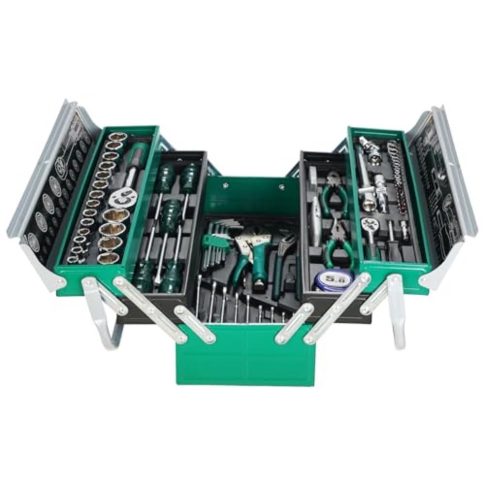 85 Piece Home Repair Tool Kit General Auto Repair Handtool Set Toolbox Storage Case With Drawer Multi-Purpose For Home DIY Handyman Green