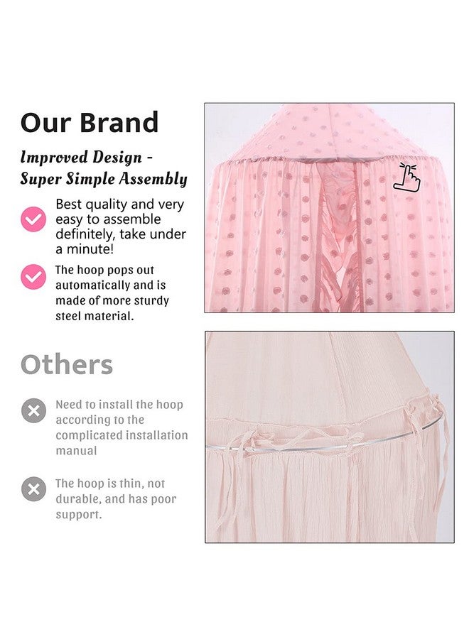 Kishome Kids Bed Canopy for Girls, Pink Crib Canopy Princess Hanging Children Canopy Tent, Toddler Girl Canopy Bed Netting for Baby Room Bedroom Reading Nook, Macrame Lace Boho Nursery Canopy with Pom Pom - Image 2