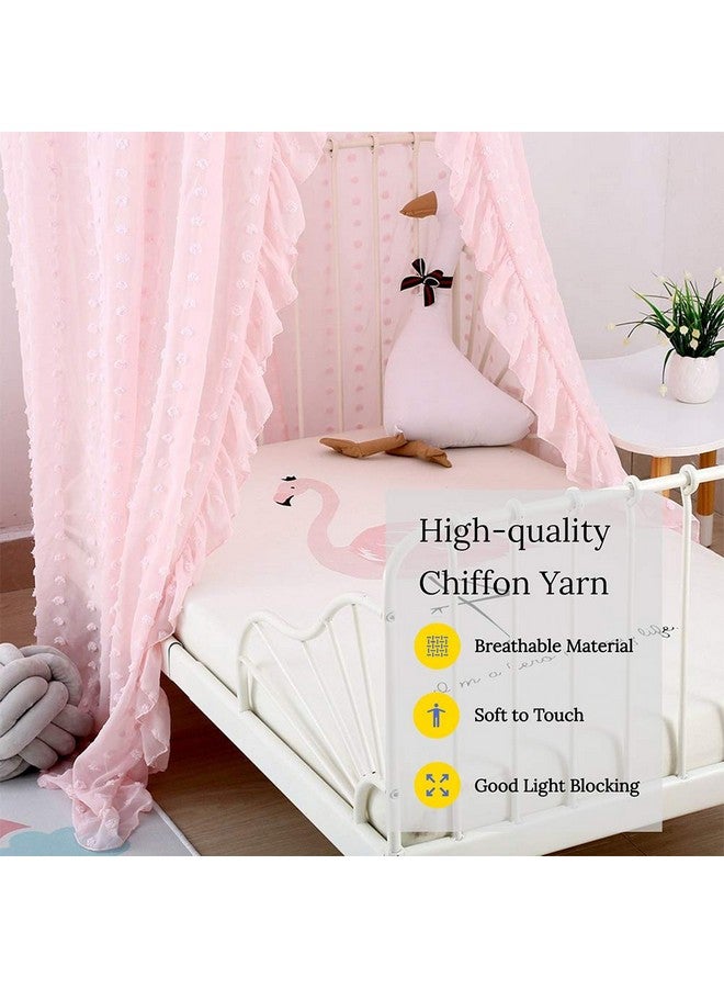 Kishome Kids Bed Canopy for Girls, Pink Crib Canopy Princess Hanging Children Canopy Tent, Toddler Girl Canopy Bed Netting for Baby Room Bedroom Reading Nook, Macrame Lace Boho Nursery Canopy with Pom Pom - Image 5