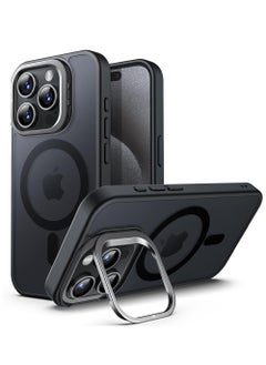CaseNeo Kickstand Case for iPhone 15 Pro Max 6.7-Inch Compatible with MagSafe, Built-in Adjustable Camera Stand, Translucent Matte Magnetic Back Slim Shockproof Phone Cover (Black Titanium)  - Image 1