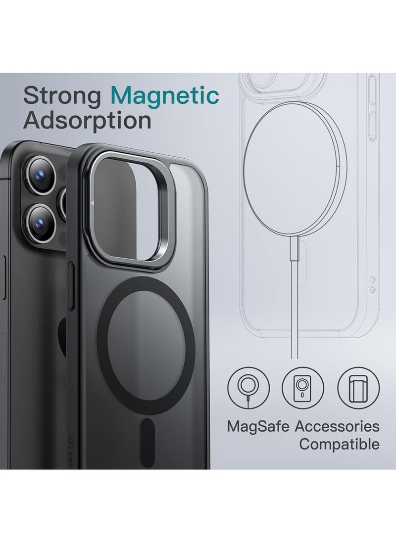 CaseNeo - Kickstand Case for iPhone 15 Pro Max 6.7-Inch Compatible with MagSafe, Built-in Adjustable Camera Stand, Translucent Matte Magnetic Back Slim Shockproof Phone Cover (Black Titanium) - Image 1