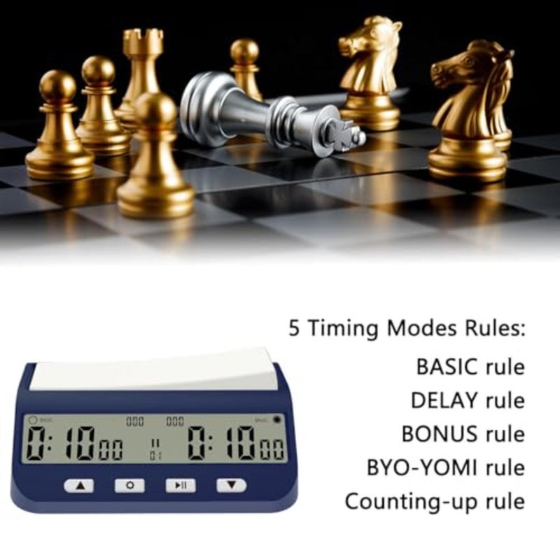 Digital Chess Clock Timer for Board Games, 5-in-1 Multifunction Timer, Portable, Adjustable Alarm, Blue - Image 3