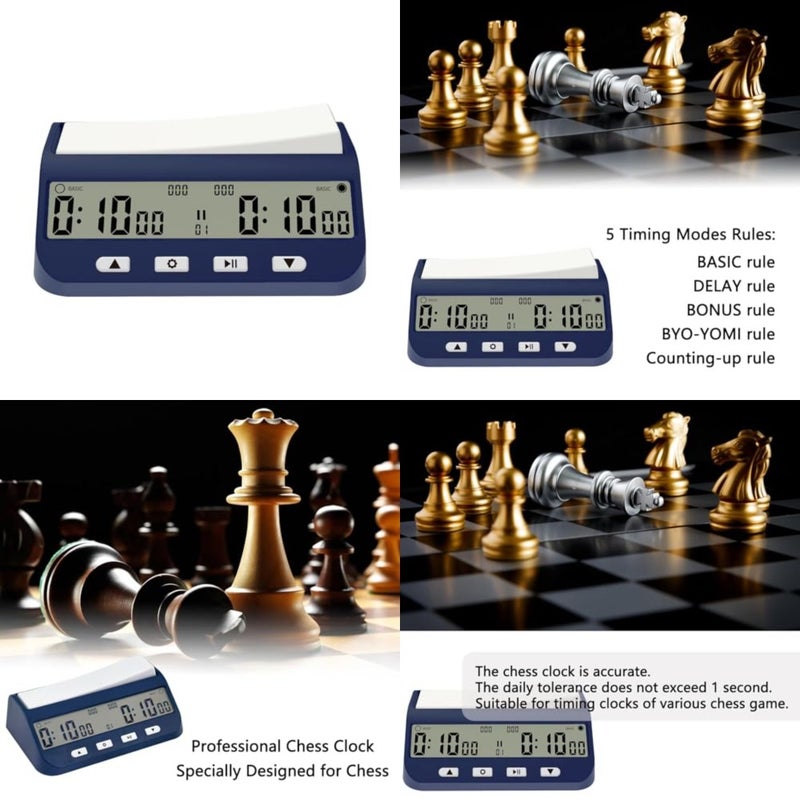 Digital Chess Clock Timer for Board Games, 5-in-1 Multifunction Timer, Portable, Adjustable Alarm, Blue - Image 1