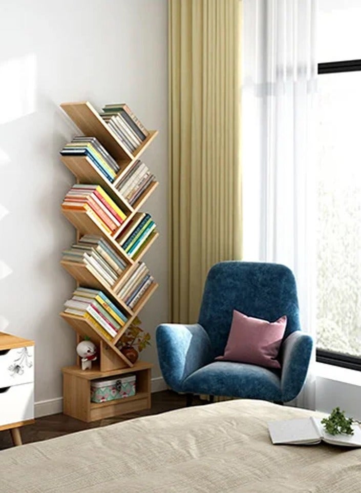 DubaiGallery رف كتب مكون من 8 طبقات مع درج، رفوف كتب خشبية، رفوف منظمة لغرفة المعيشة وغرفة النوم والمكتب المنزلي ورف تخزين - Image 3