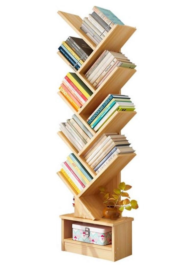 DubaiGallery رف كتب مكون من 8 طبقات مع درج، رفوف كتب خشبية، رفوف منظمة لغرفة المعيشة وغرفة النوم والمكتب المنزلي ورف تخزين - Image 2