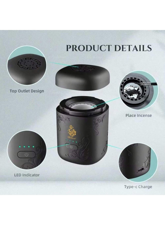 Mini Electric Incense Burner with Display Light – USB Type-C Rechargeable, Portable Arabian Incense Burner for Home, Car & Travel, Safe Overheating Protection - Image 3