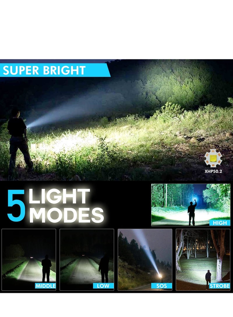 عربست مصباح يدوي LED قابل لإعادة الشحن، مصباح يدوي تكتيكي فائق السطوع، مصباح يدوي عالي السطوع 10000 لومن، مصباح يدوي قابل للتكبير والتصغير بخمسة أوضاع، مصباح يدوي مقاوم للماء، للتخييم والأنشطة الخارجية وحالات الطوارئ  - Image 5