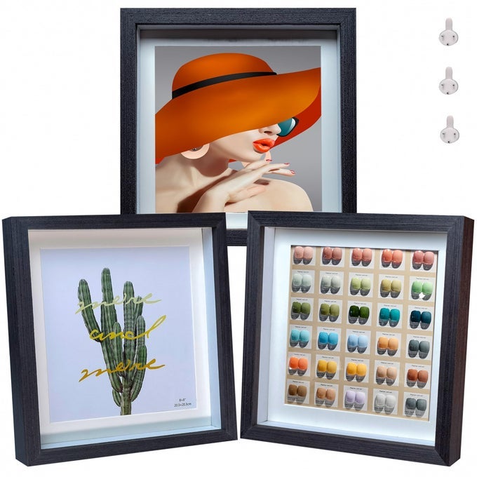 8X8 SHADOW BOX FRAME BLACK SHADOW BOX DISPLAY CASE 3 PACK WOODEN PICTURE FRAME GLASS SURFACE INTERNAL DEPTH 06 INCH FOR WALL OR TABLETOP