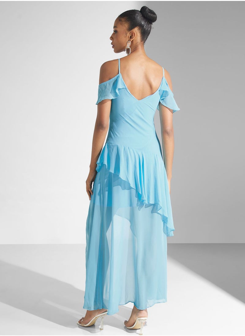 Golden Apple - Asymmetrical Hem Ruffle Dress - Image 1