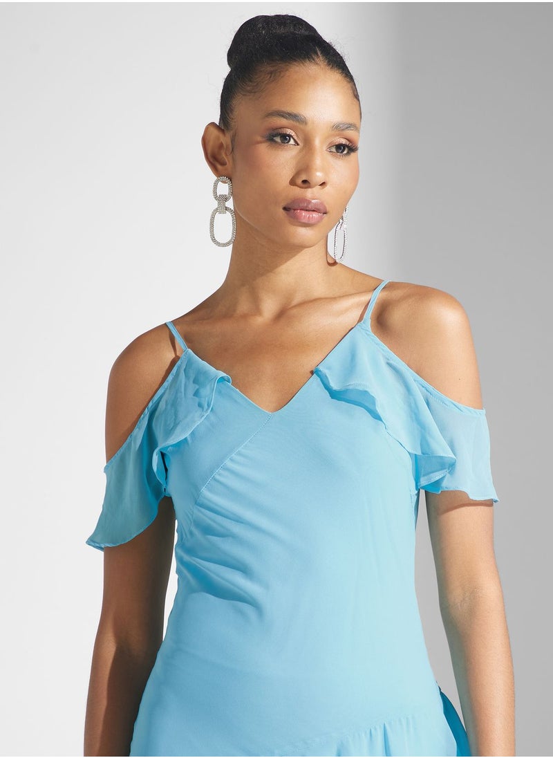 Golden Apple - Asymmetrical Hem Ruffle Dress - Image 1