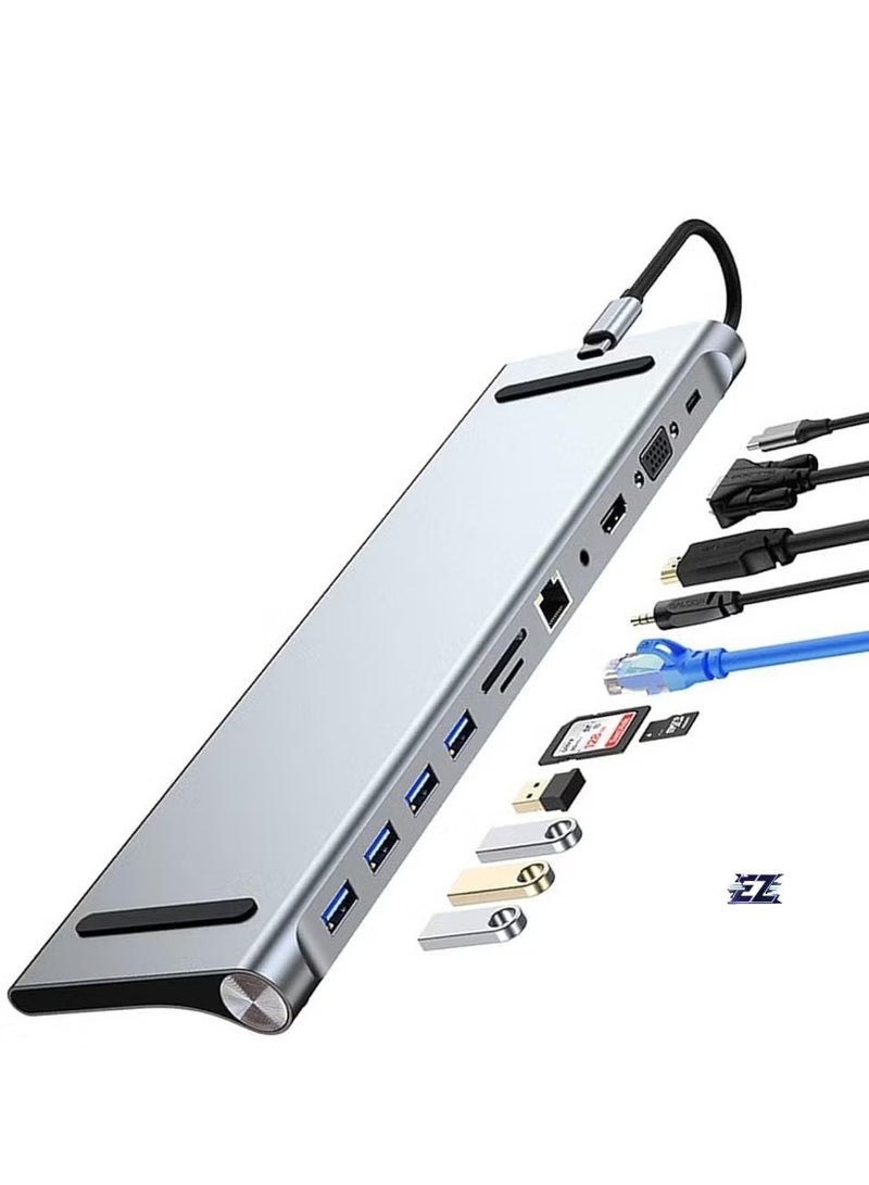 ELTRAZONE محطة إرساء USB C 11 في 1 مع HDMI 4K، VGA، قارئ SD/TF، 4 منافذ USB 3.0، RJ45 إيثرنت – محول لجهاز MacBook، Mac Pro، iMac، وأكثر – الحل النهائي للاتصال - Image 1