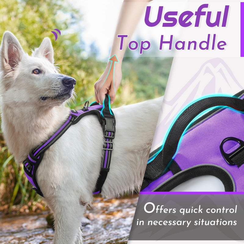Eagloo Dog Harness for Large Dogs, No Pull Service Vest with Reflective Strips and Control Handle, Adjustable and Comfortable for Easy Walking, No Choke Pet Harness with 2 Metal Rings, Purple, L - Image 4
