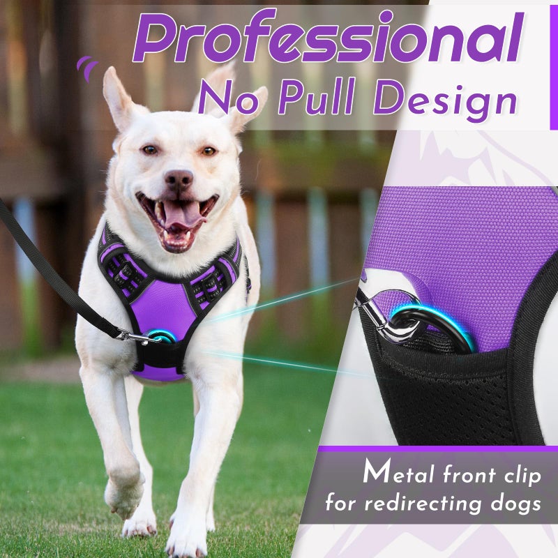 Eagloo Dog Harness for Large Dogs, No Pull Service Vest with Reflective Strips and Control Handle, Adjustable and Comfortable for Easy Walking, No Choke Pet Harness with 2 Metal Rings, Purple, L - Image 2