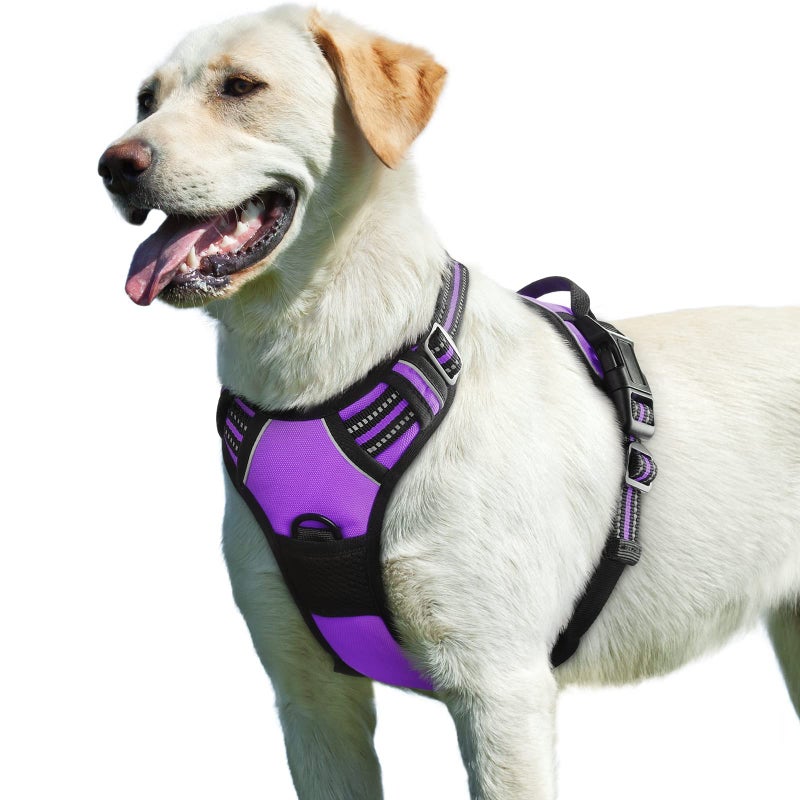 Eagloo Dog Harness for Large Dogs, No Pull Service Vest with Reflective Strips and Control Handle, Adjustable and Comfortable for Easy Walking, No Choke Pet Harness with 2 Metal Rings, Purple, L - Image 1