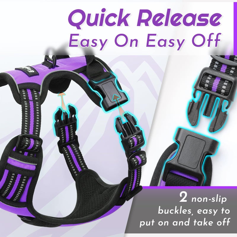 Eagloo Dog Harness for Large Dogs, No Pull Service Vest with Reflective Strips and Control Handle, Adjustable and Comfortable for Easy Walking, No Choke Pet Harness with 2 Metal Rings, Purple, L - Image 5