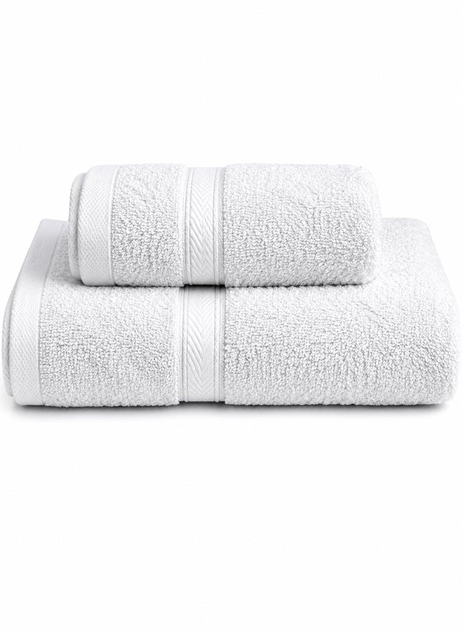 Hotel Linen Klub LUXURY PACK of 2  Antimicrobial  Bath and Hand Towel Set - 100% Cotton 650 GSM Terry Dobby Border Ring Spun - Super Soft ,Quick Dry,Highly Absorbent-Color: White