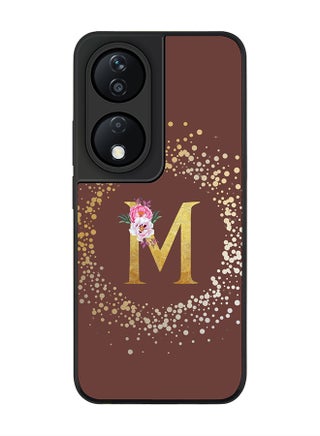 Custom Monogram Initial Letter Floral Pattern Alphabet - M  (Brown )