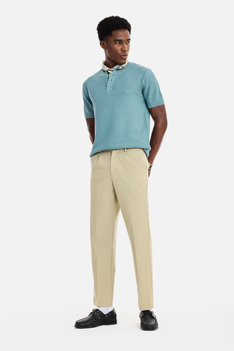 سنيتش Beige Textured Regular Fit Formal Trousers