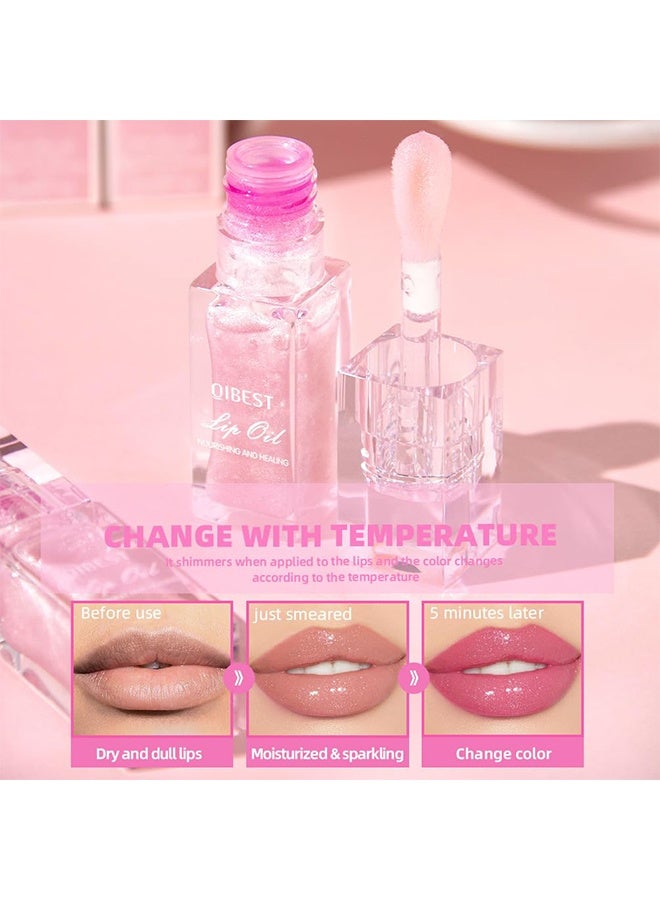 QiBest Changing Lip Oil, Transparent Lip Care Long Lasting Moisturizing Non Sticky Fresh Texture Lip Oil Moisturizing Lip Glow Oil Plumping Glimmer Glow Lipstick Hydrating Lip Gloss Lip Balm - Image 4