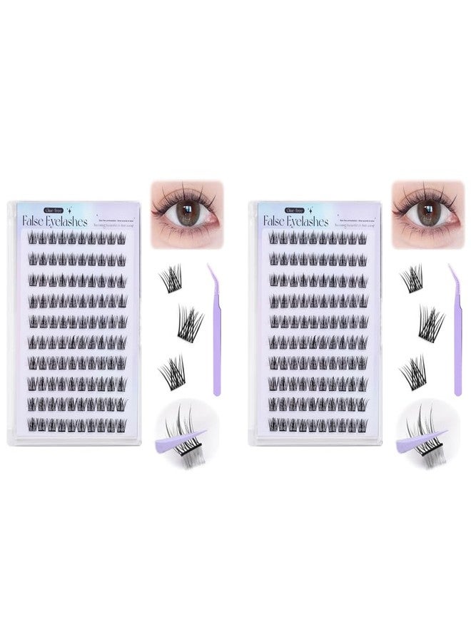 MAYCREATE® 120Pcs Self Adhesive Eyelashes, Eyelash Clusters, Lash Clusters Press On Lashes Self Stick Cluster Lashes Pre Glued Eyelash Clusters with Tweezer No Glue Needed 11-13mm X 2 - Image 1