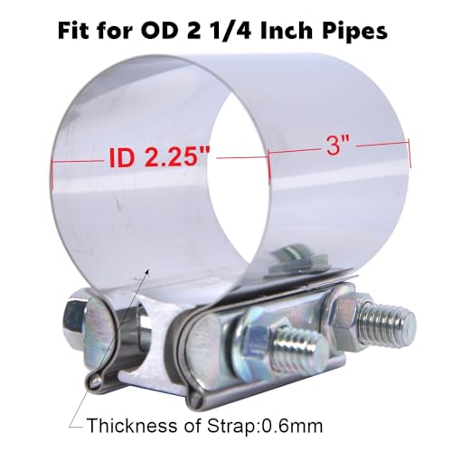 Elifecenter Universal 2 1/4 Inch Butt Joint Exhaust Clamp, 57mm/2.25" Stainless Steel Seal Clamp Sleeve Coupler - Image 2