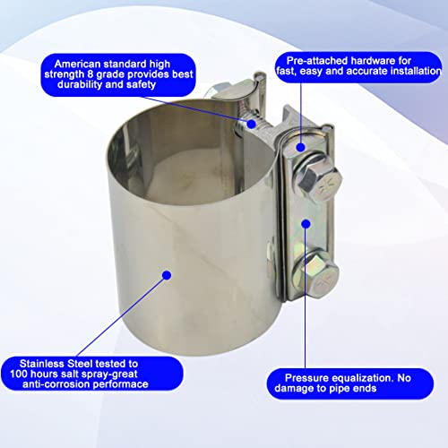 Elifecenter Universal 2 1/4 Inch Butt Joint Exhaust Clamp, 57mm/2.25" Stainless Steel Seal Clamp Sleeve Coupler - Image 4