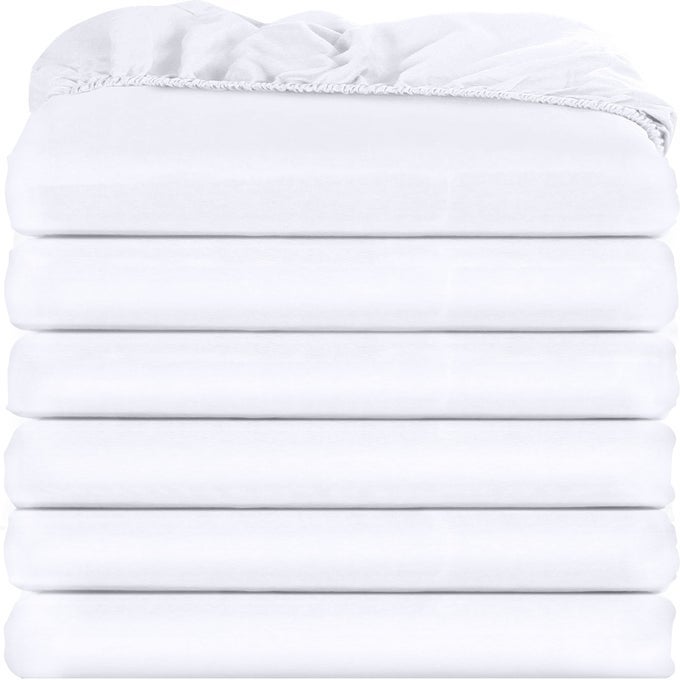 TWIN XL FITTED SHEETS COLLEGE DORM ROOM ESSENTIALS BULK PACK OF 6 BOTTOM SHEETS SOFT BRUSHED MICROFIBER DEEP POCKETS WRINKLE SHRINKAGE FADE RESISTANT EASY CARE WHITE